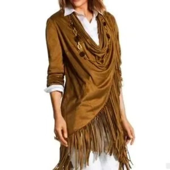 Chico's Jackets & Blazers - Chico's Faux Suede Asymmetrical Open Jacket w/ Fringe Trim Size XL (Chico's 3)